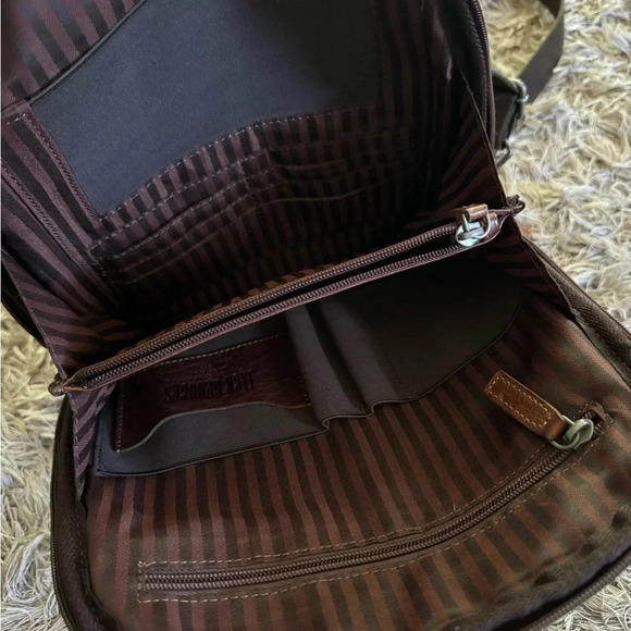 Jack Georges Brown Leather Double Zip Convertible Backpack Shoulder Bag - Picture 5 of 8